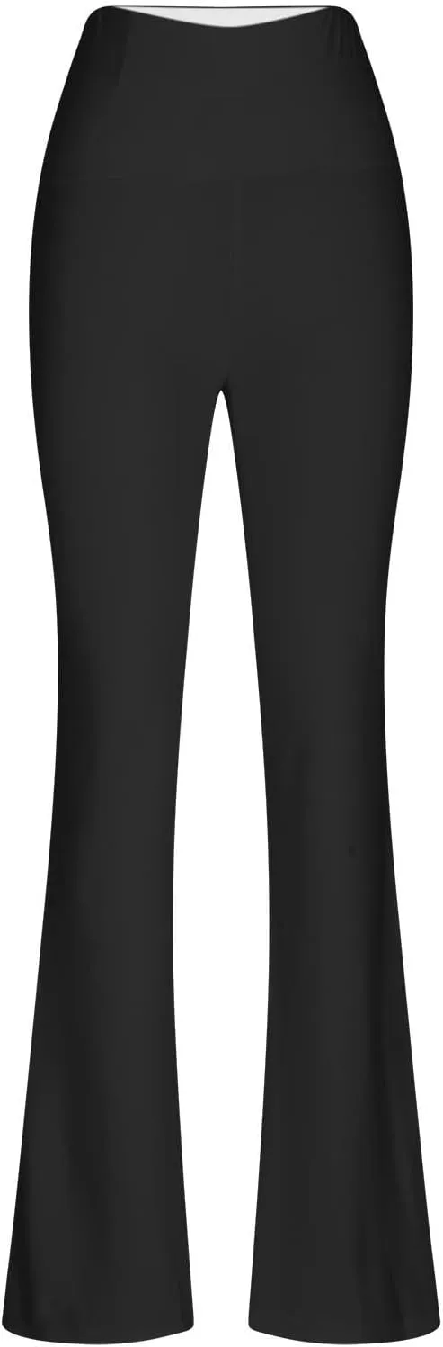 Womens Stretch High Waist Legging Trendy Outdoor Running Exercise Regular Yoga Pant Solid Color Casual Flared Trouser