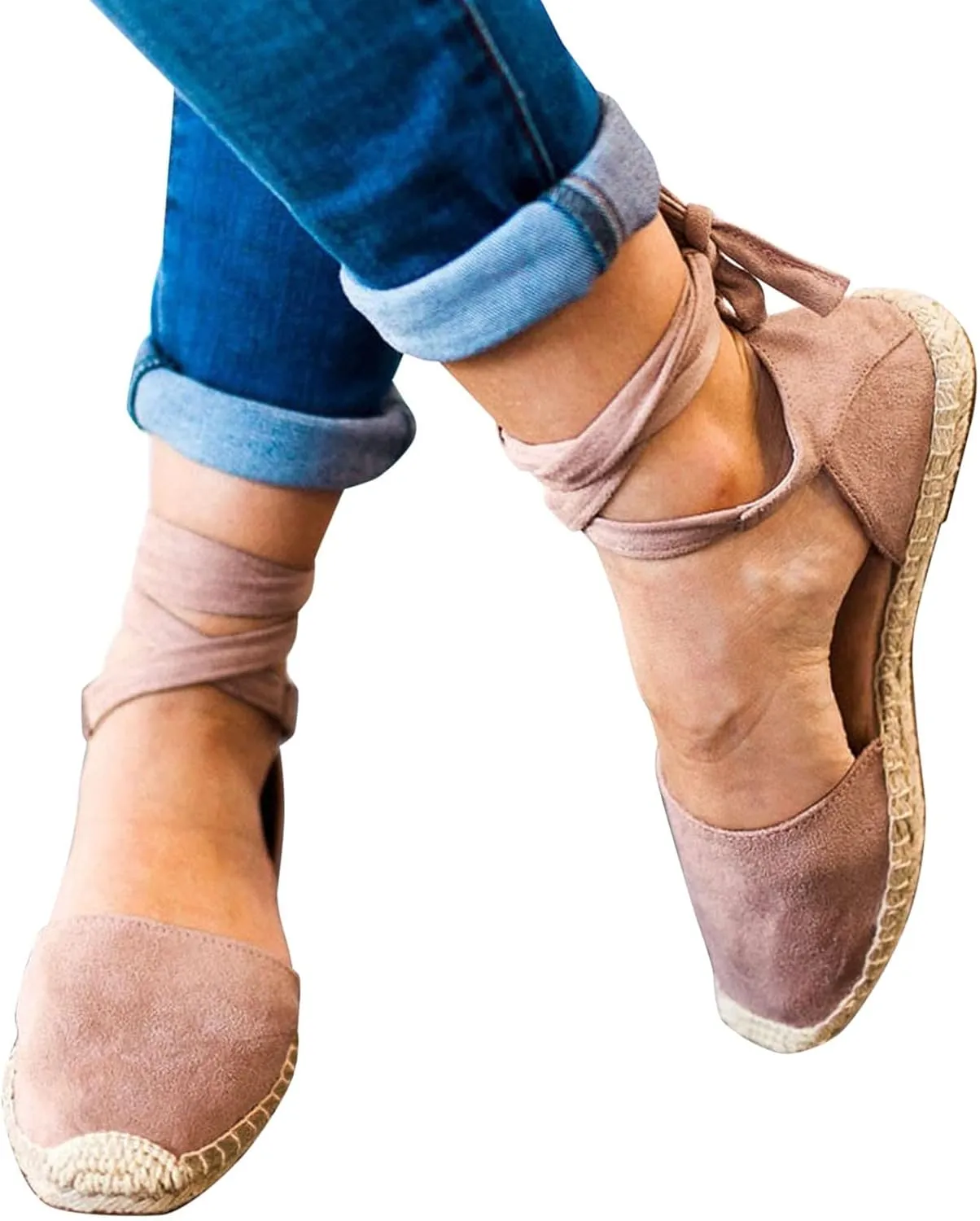 Womens Summer Espadrille Platform Flat Sandals Closed Toe Crisscross Elastic Ankle Buckle Strap Arch Support Shoes