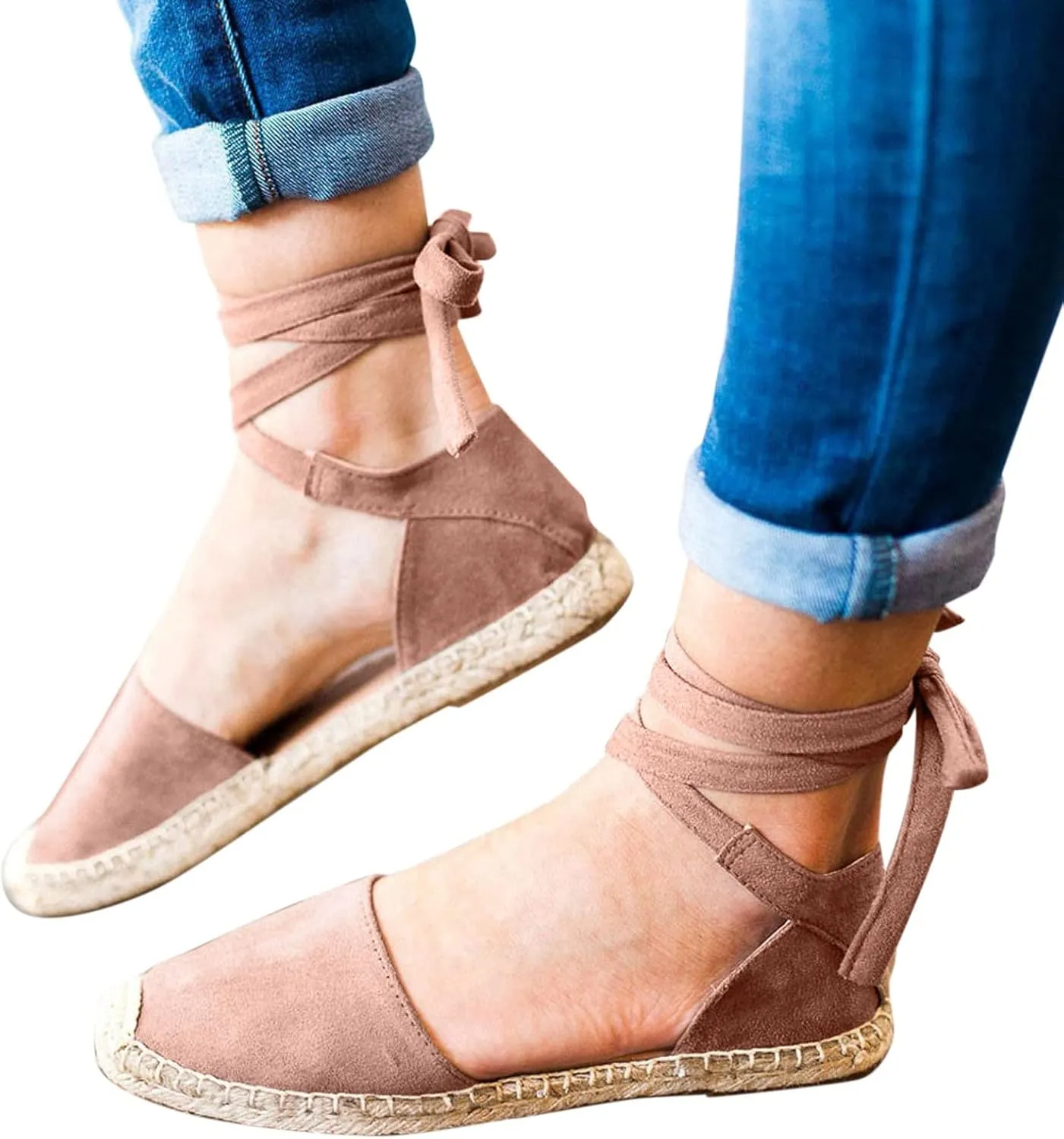 Womens Summer Espadrille Platform Flat Sandals Closed Toe Crisscross Elastic Ankle Buckle Strap Arch Support Shoes
