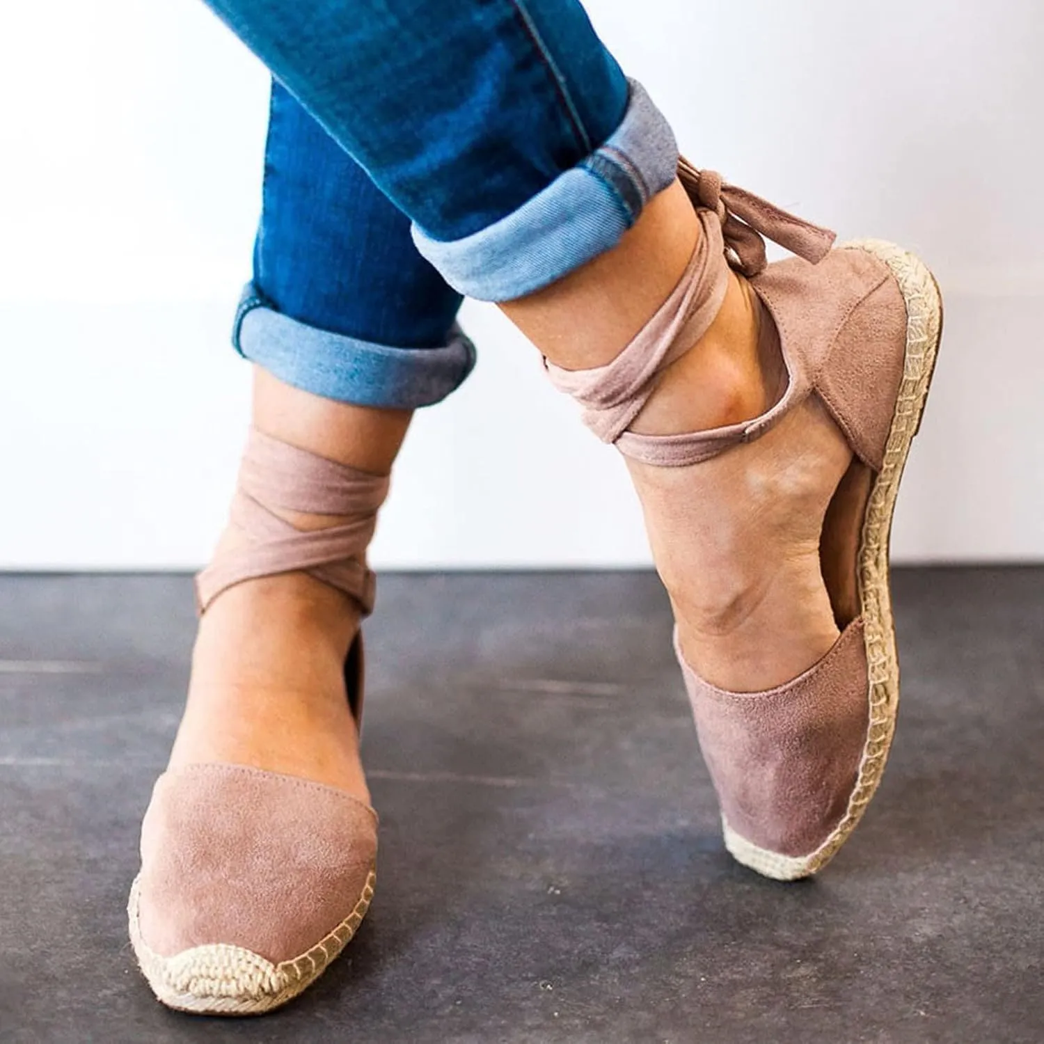Womens Summer Espadrille Platform Flat Sandals Closed Toe Crisscross Elastic Ankle Buckle Strap Arch Support Shoes
