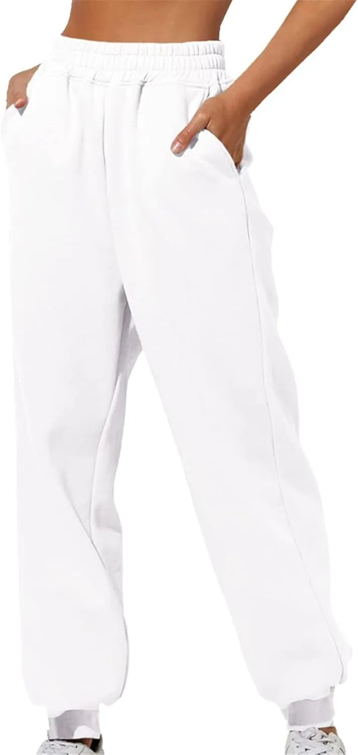Womens Thin High Waisted Pants Trendy Pleated Waist Park Cycling Running Sweatpant Office Relax Cuffed Casual Trouser