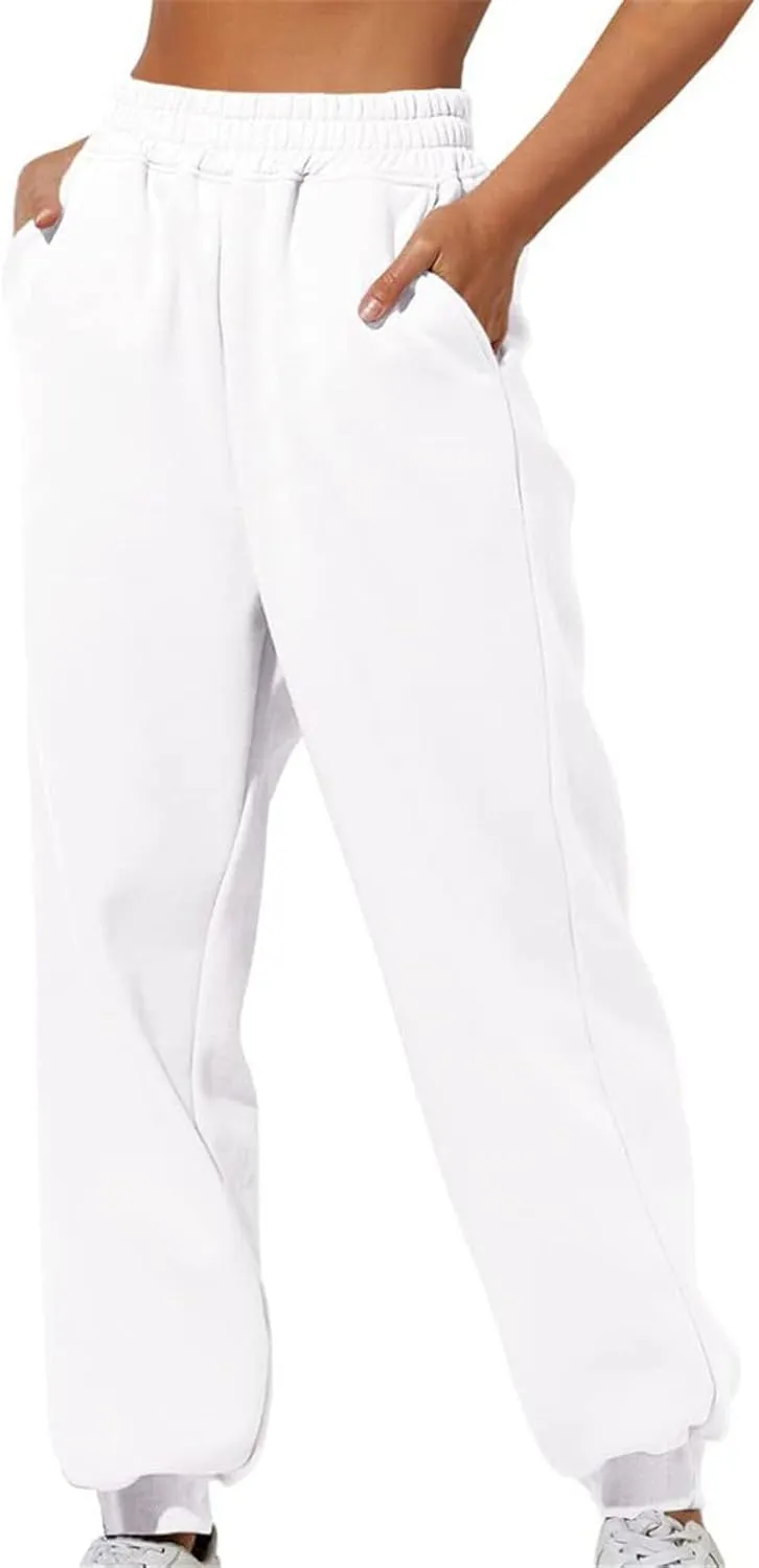 Womens Thin High Waisted Pants Trendy Pleated Waist Park Cycling Running Sweatpant Office Relax Cuffed Casual Trouser