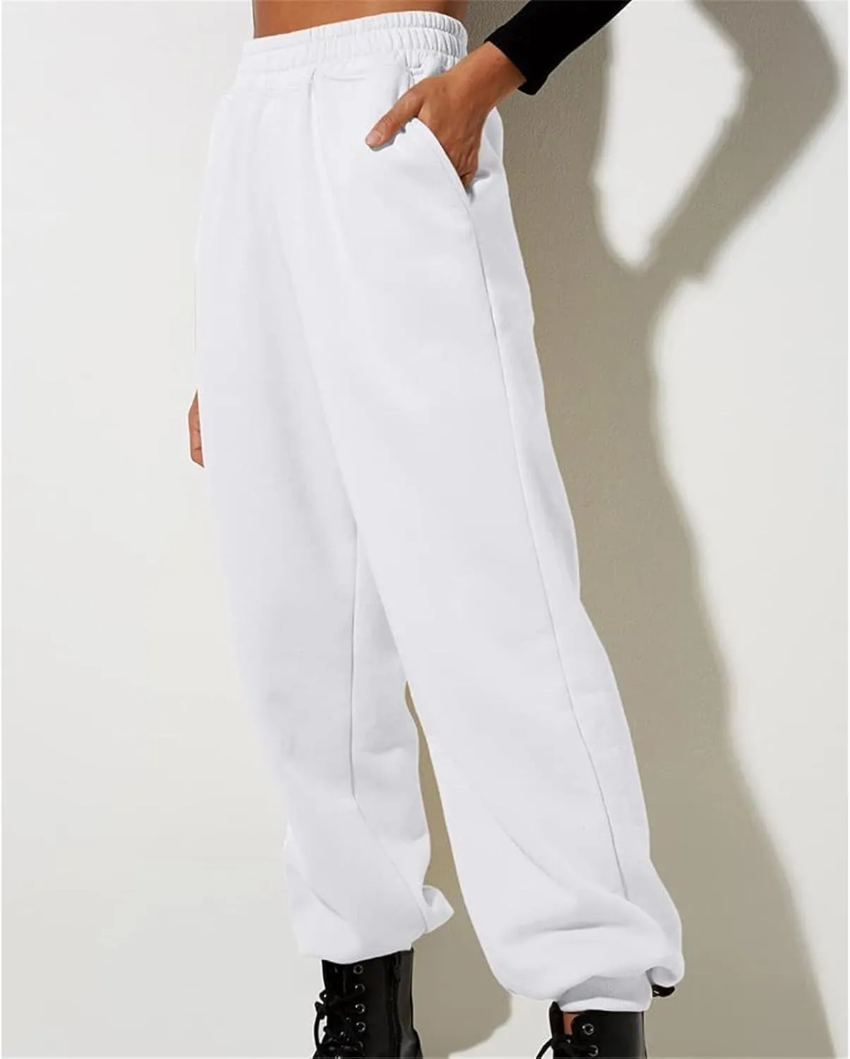 Womens Thin High Waisted Pants Trendy Pleated Waist Park Cycling Running Sweatpant Office Relax Cuffed Casual Trouser