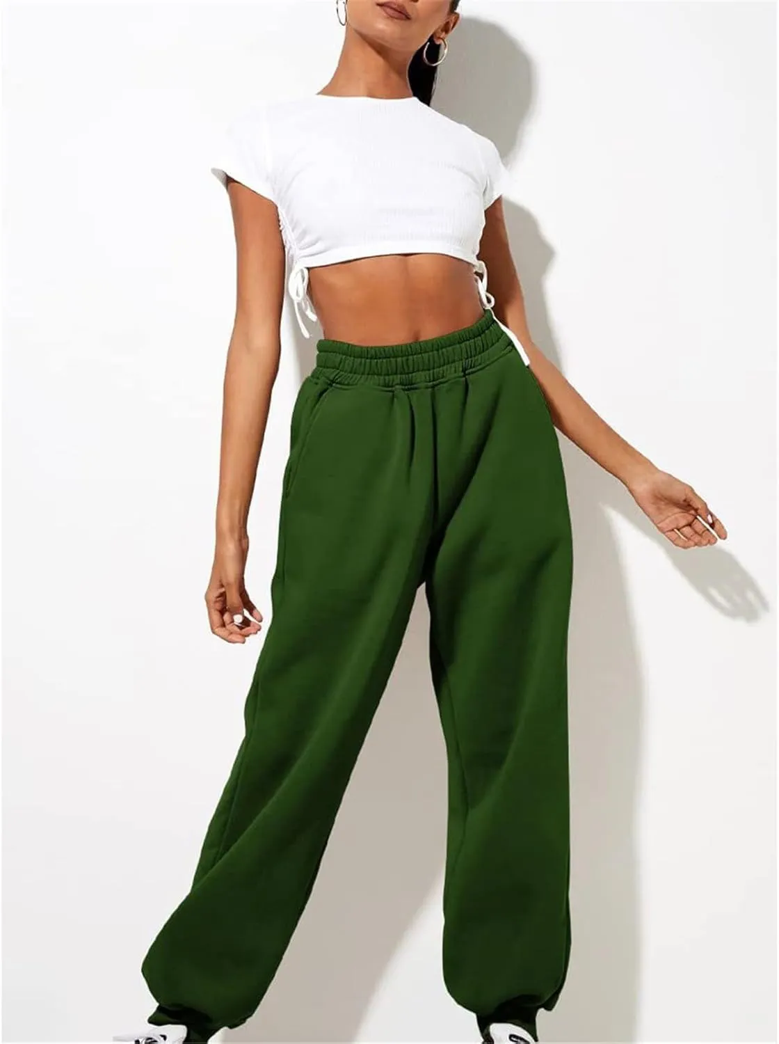 Womens Thin High Waisted Pants Trendy Pleated Waist Park Cycling Running Sweatpant Office Relax Cuffed Casual Trouser