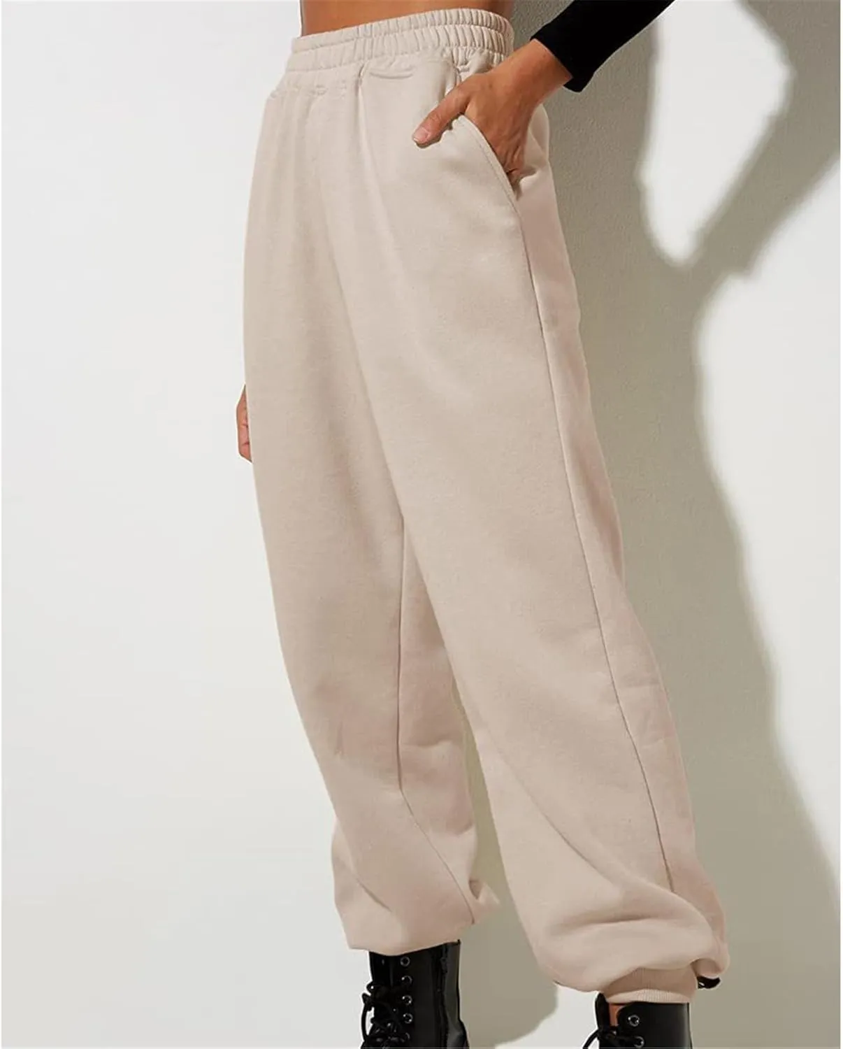 Womens Thin High Waisted Pants Trendy Pleated Waist Park Cycling Running Sweatpant Office Relax Cuffed Casual Trouser