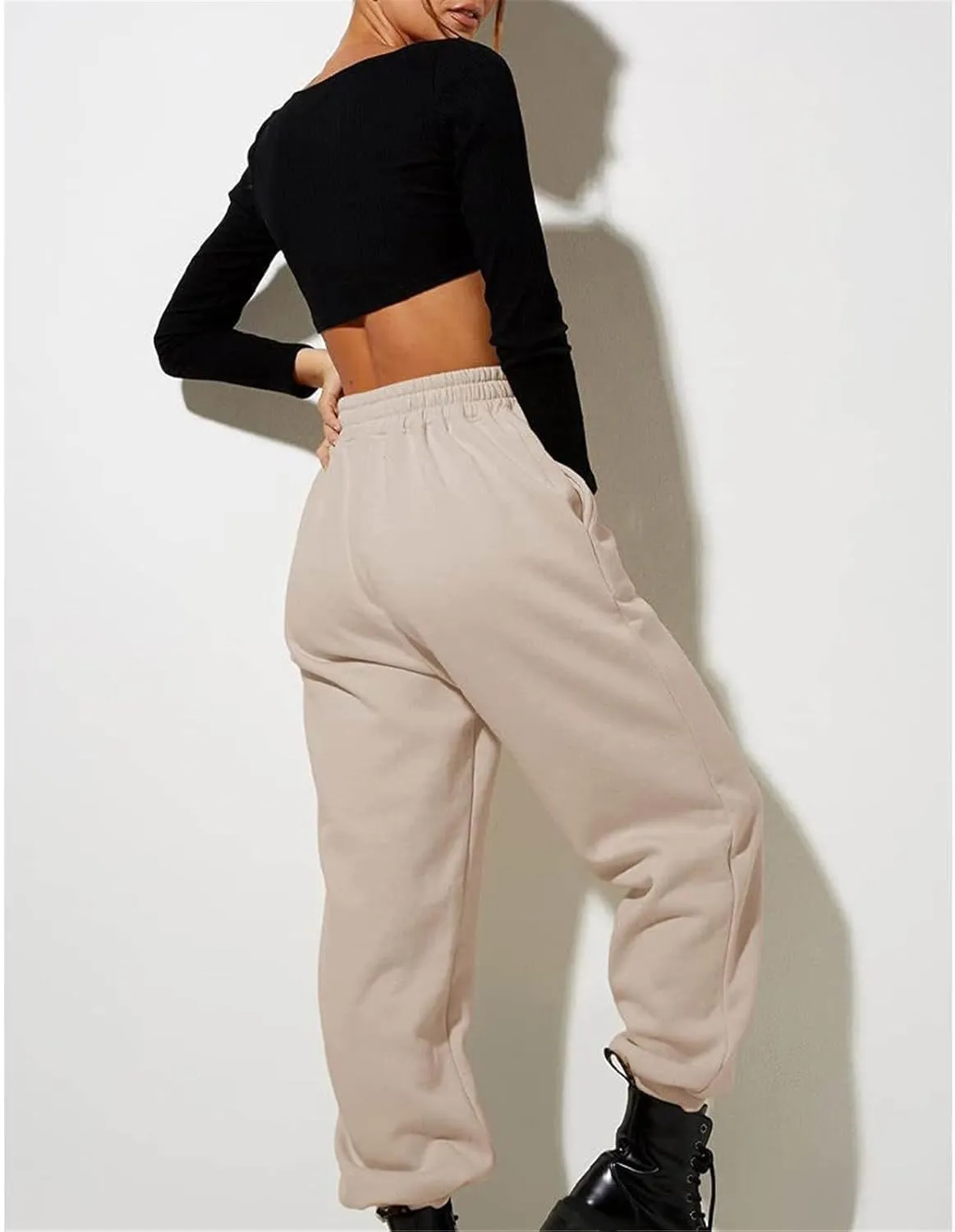 Womens Thin High Waisted Pants Trendy Pleated Waist Park Cycling Running Sweatpant Office Relax Cuffed Casual Trouser