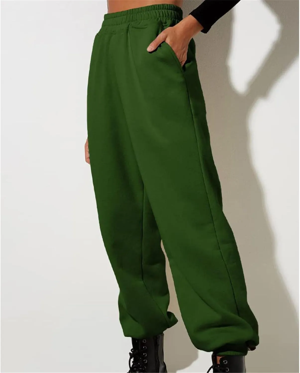 Womens Thin High Waisted Pants Trendy Pleated Waist Park Cycling Running Sweatpant Office Relax Cuffed Casual Trouser