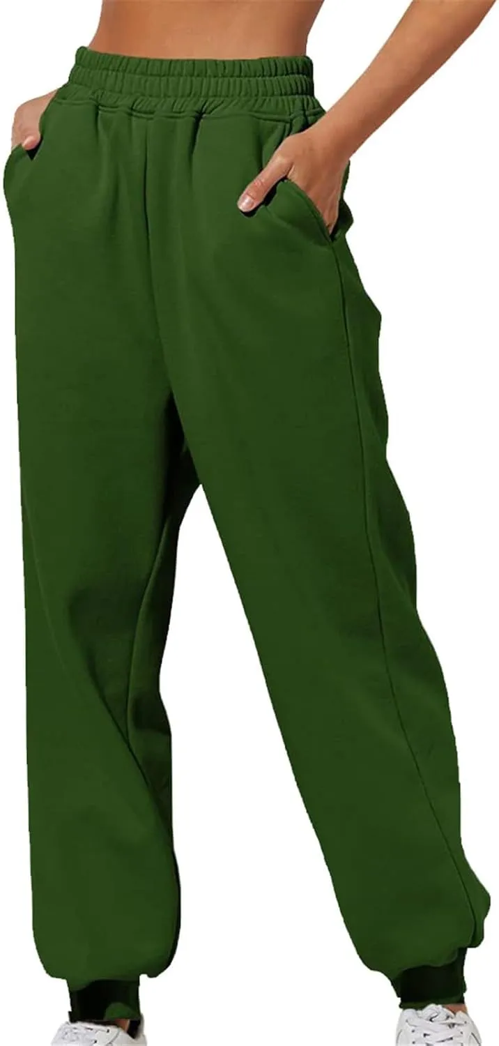 Womens Thin High Waisted Pants Trendy Pleated Waist Park Cycling Running Sweatpant Office Relax Cuffed Casual Trouser
