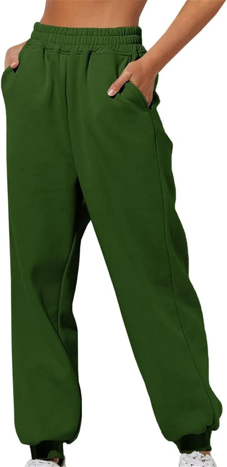 Womens Thin High Waisted Pants Trendy Pleated Waist Park Cycling Running Sweatpant Office Relax Cuffed Casual Trouser