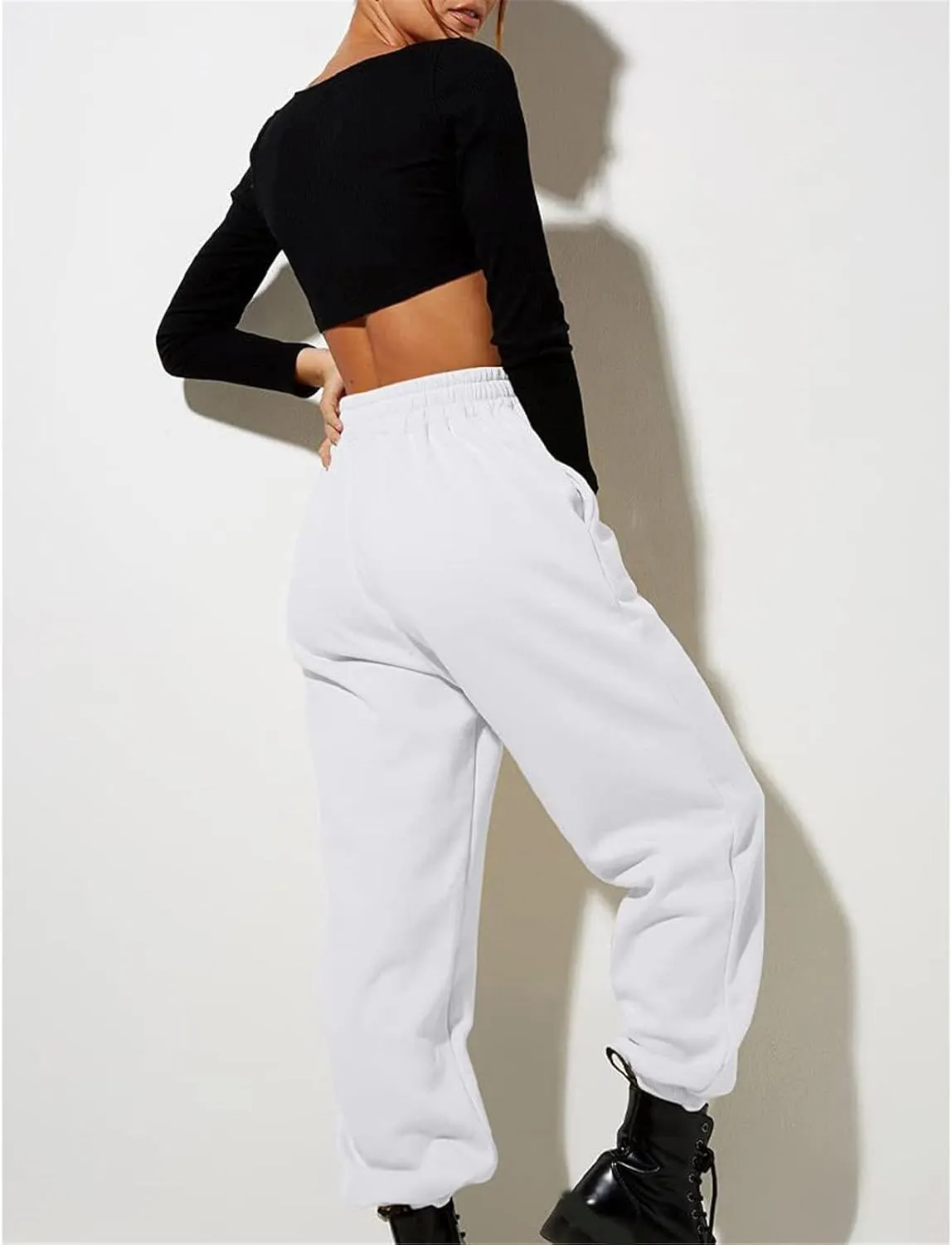 Womens Thin High Waisted Pants Trendy Pleated Waist Park Cycling Running Sweatpant Office Relax Cuffed Casual Trouser
