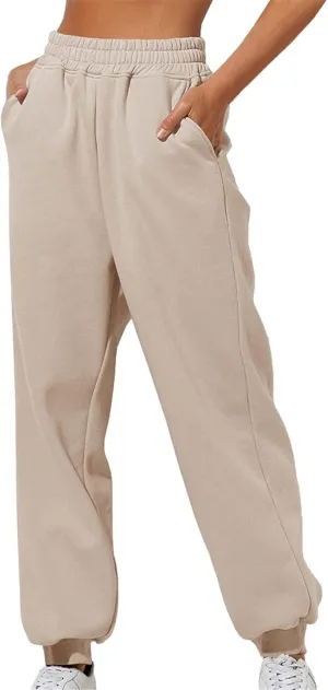 Womens Thin High Waisted Pants Trendy Pleated Waist Park Cycling Running Sweatpant Office Relax Cuffed Casual Trouser