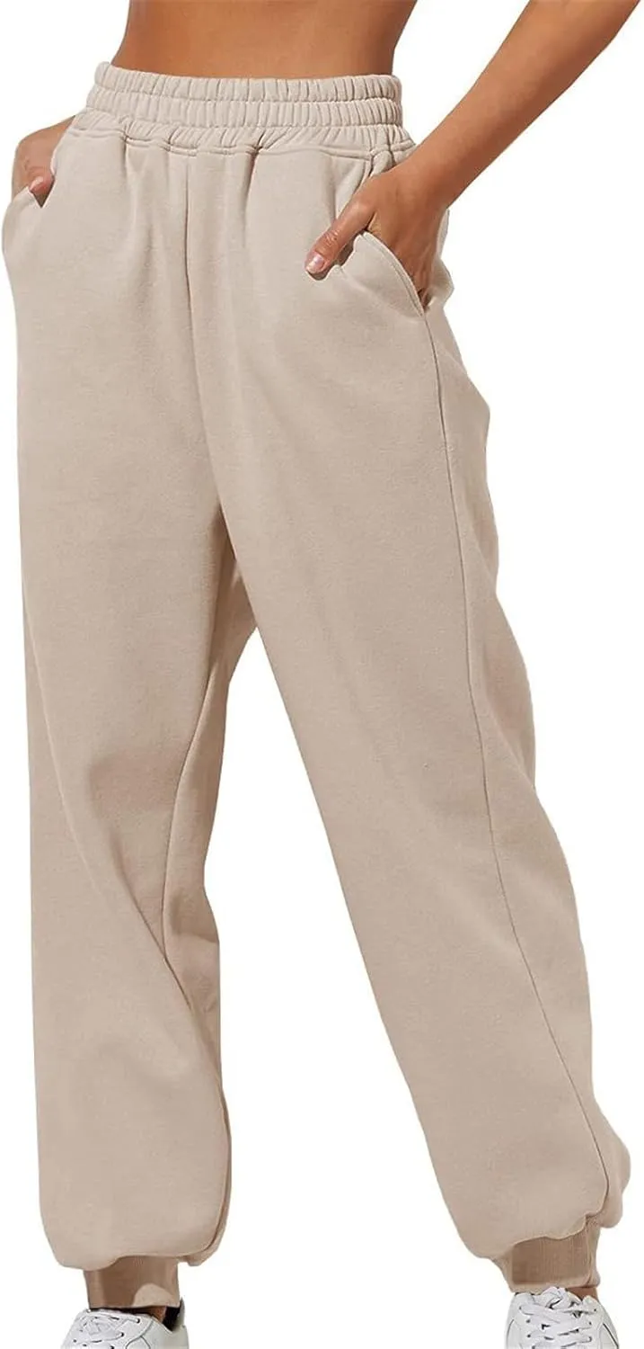 Womens Thin High Waisted Pants Trendy Pleated Waist Park Cycling Running Sweatpant Office Relax Cuffed Casual Trouser