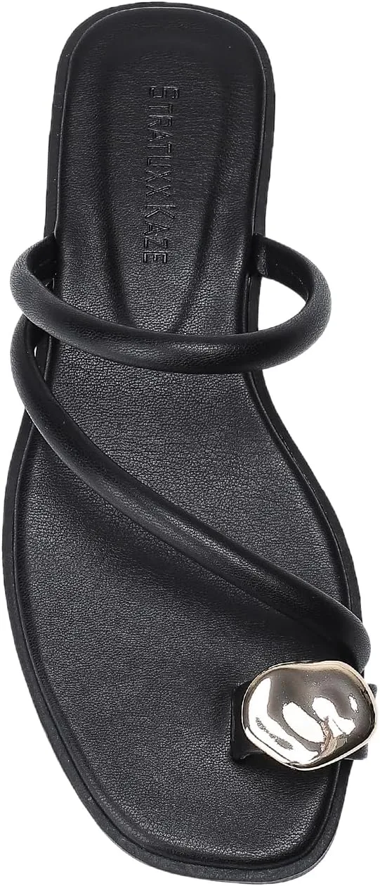 Women's Toe Ring Thong Sandals Open Toe Slide Flat Sandals Casual Summer Flip Flop Flat Sandals