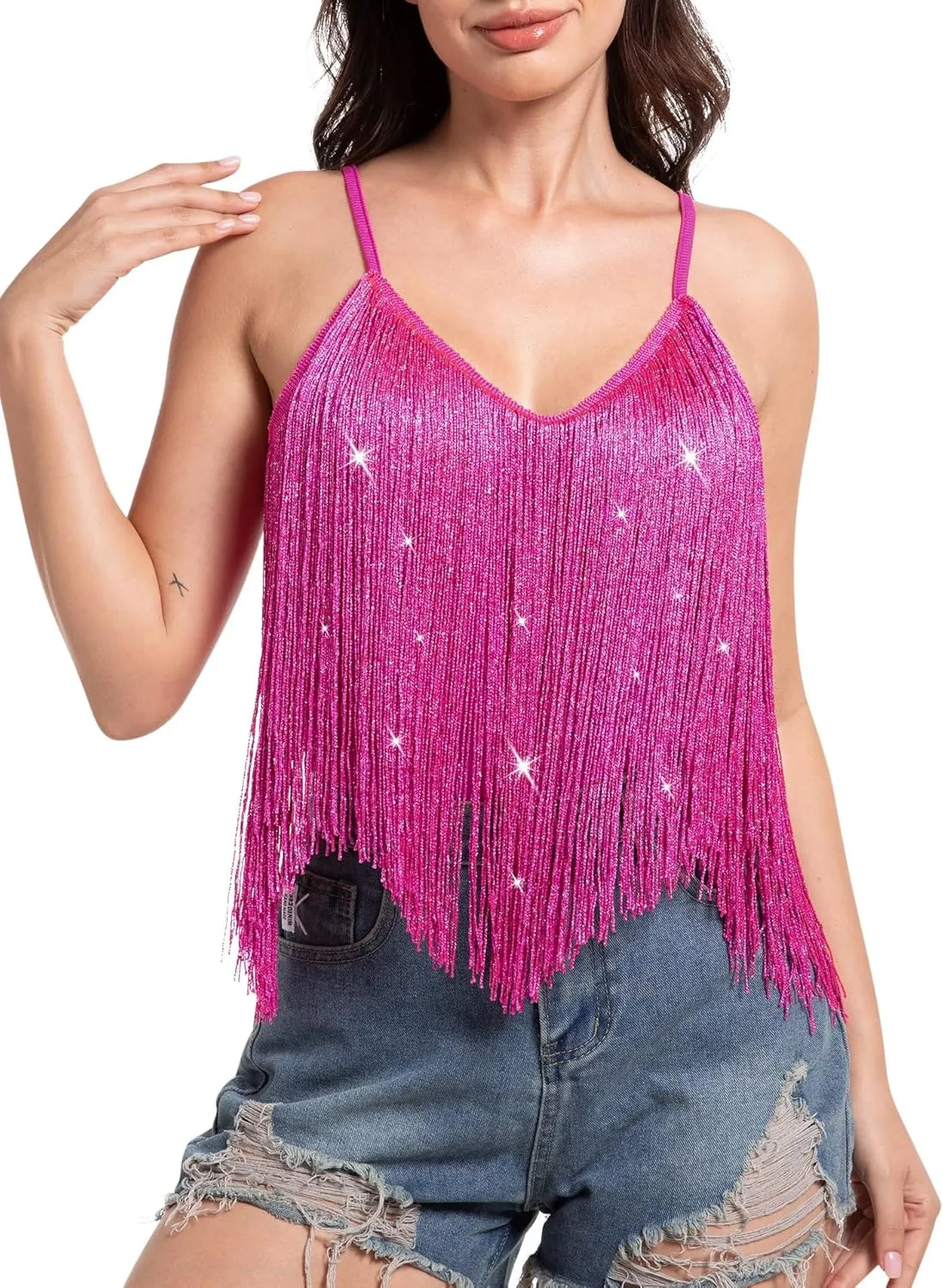Womens Western Cowgirl Fringe Top - Country Concert Outfits Festival Tassel Hem Boho Rodeo Camisole Rave Tank Shirt