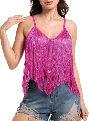 Womens Western Cowgirl Fringe Top - Country Concert Outfits Festival Tassel Hem Boho Rodeo Camisole Rave Tank Shirt