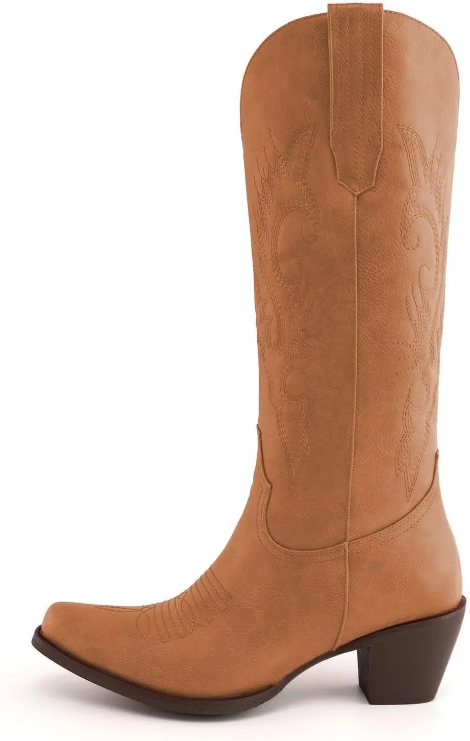 Womens White Cowgirl Boots Fashion Over the Knee Boots With Classic Embroidery Chunky Heels And Western Style