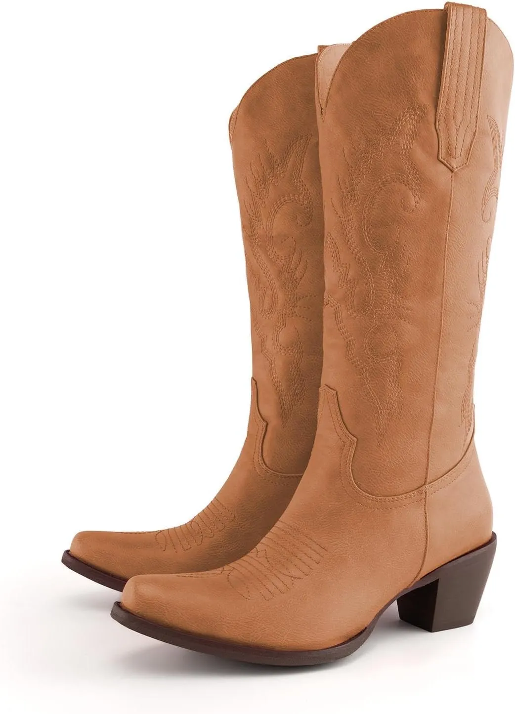 Womens White Cowgirl Boots Fashion Over the Knee Boots With Classic Embroidery Chunky Heels And Western Style