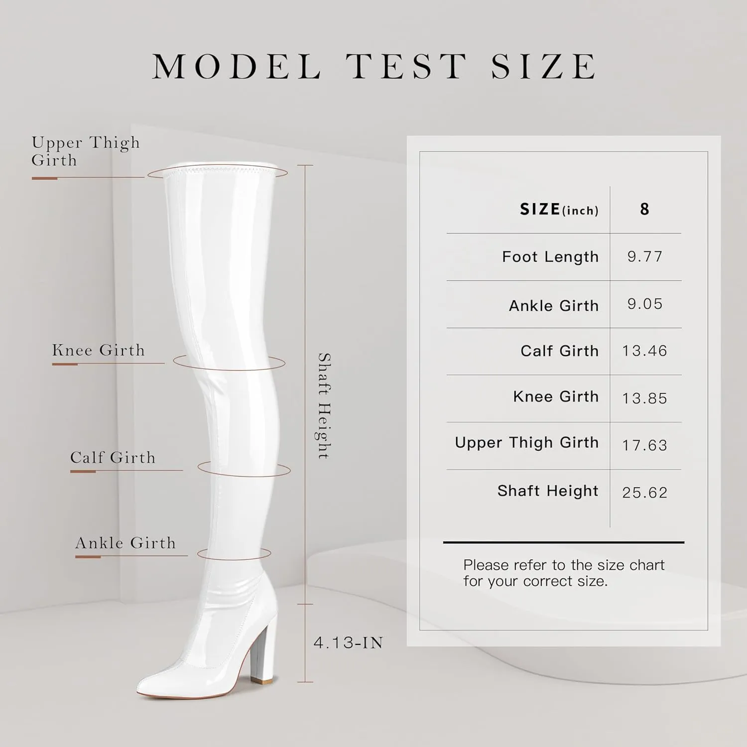 WSKEISP Women's Thigh High Boots Patent Leather PU Heeled Over The Knee High Boots Sexy Pointed Toe Chunky Heel GOGO Boots