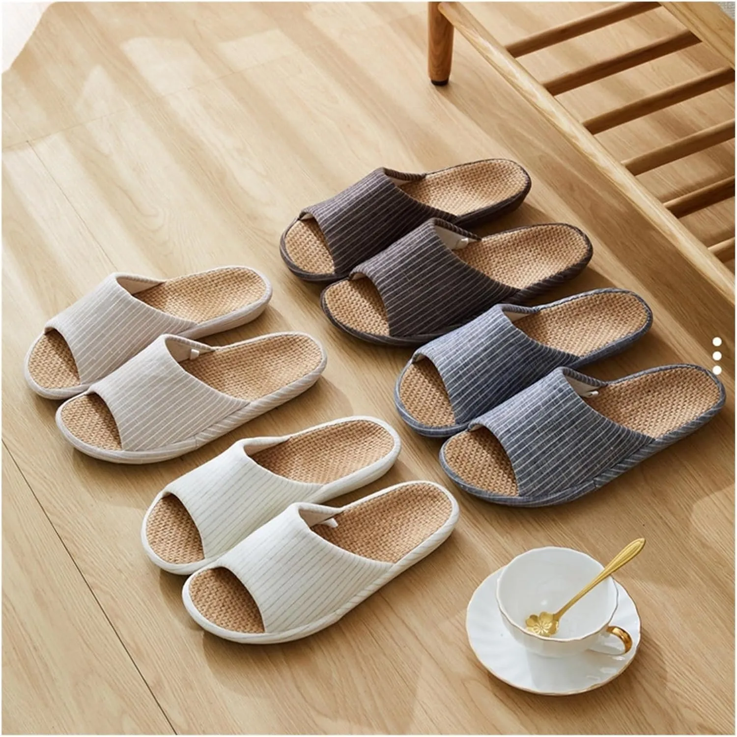YCKEGEW Women Mens Unisex Slipper Arch Support Cotton Flax Slippers Casual Open-Toes Slippers Breathable Shoes Home Slippers Lightweight Non-Slip Sandals (Color : Black, Size : EU45-46)