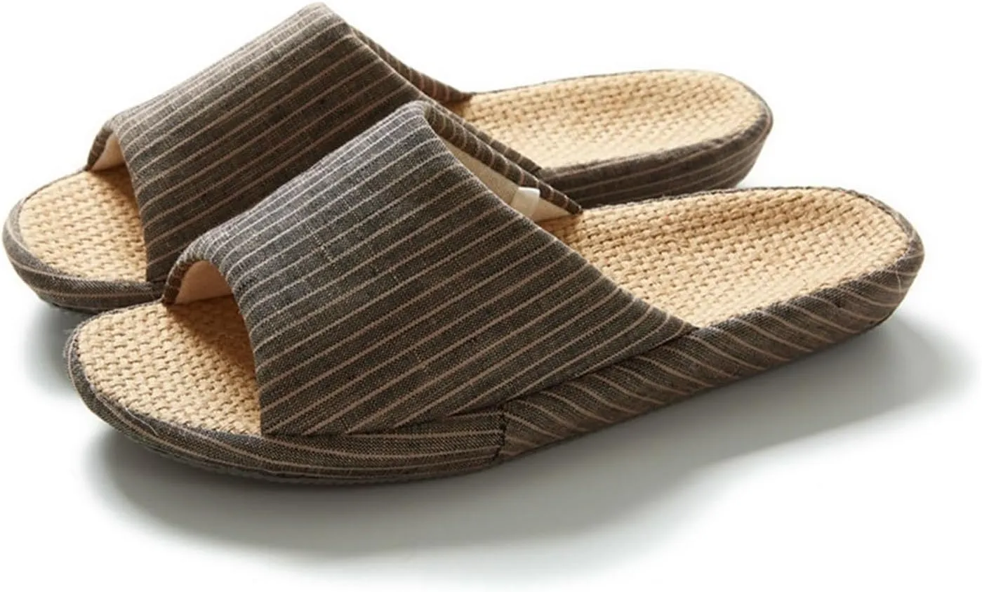 YCKEGEW Women Mens Unisex Slipper Arch Support Cotton Flax Slippers Casual Open-Toes Slippers Breathable Shoes Home Slippers Lightweight Non-Slip Sandals (Color : Navy, Size : EU43-44)