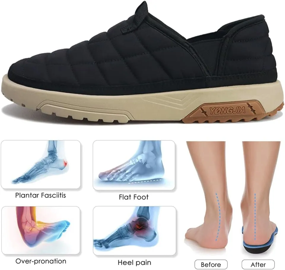 YONGJIA Men's Slip On Loafers with Arch Support Orthopedic Plantar Fasciitis Casual Slippers Non Slip Walking House Indoor Outdoor Shoes