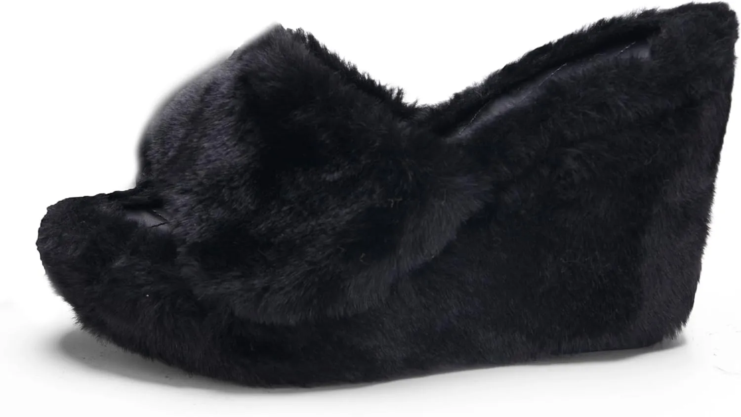 YSMIIH Women Fluff Wedge Slippers Fashion Sandals Plush Platform