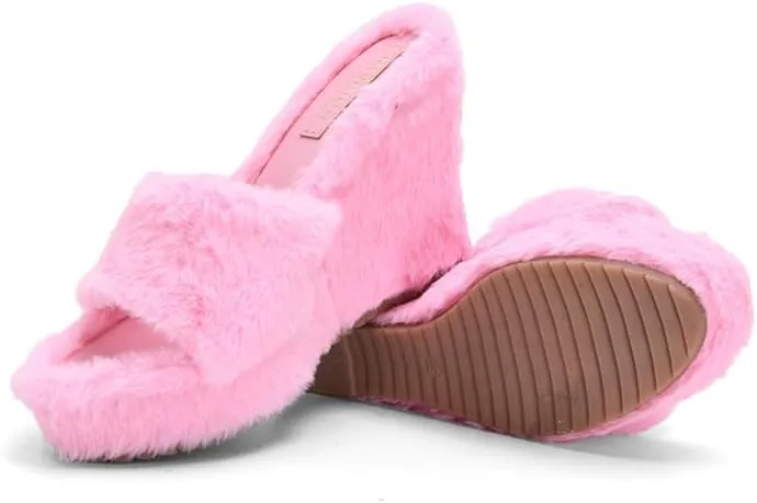 YSMIIH Women Fluff Wedge Slippers Fashion Sandals Plush Platform