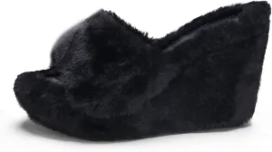 YSMIIH Women Fluff Wedge Slippers Fashion Sandals Plush Platform