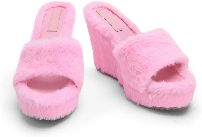 YSMIIH Women Fluff Wedge Slippers Fashion Sandals Plush Platform