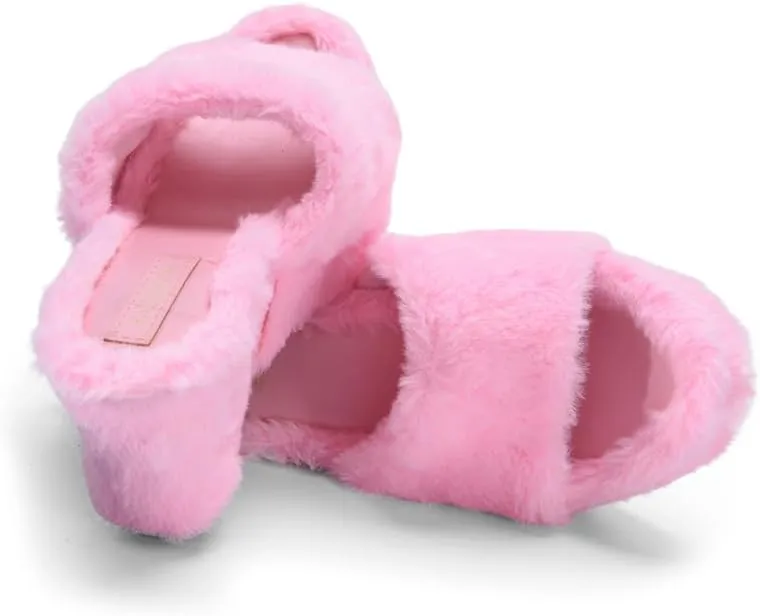 YSMIIH Women Fluff Wedge Slippers Fashion Sandals Plush Platform