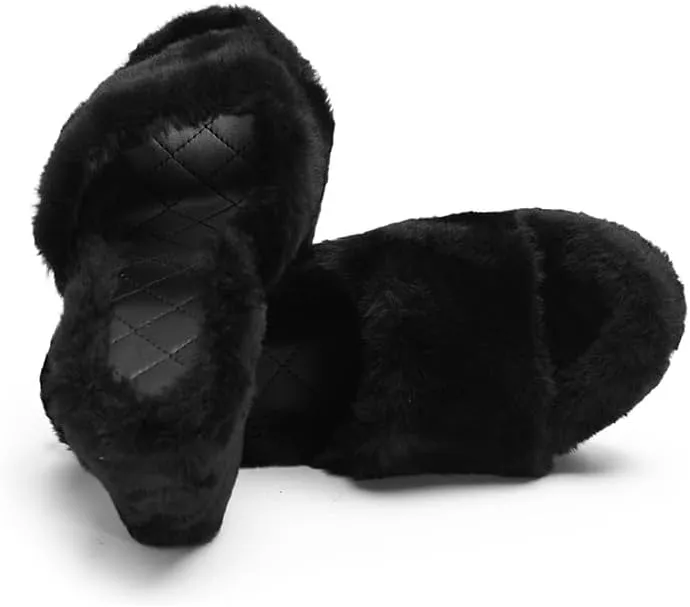 YSMIIH Women Fluff Wedge Slippers Fashion Sandals Plush Platform