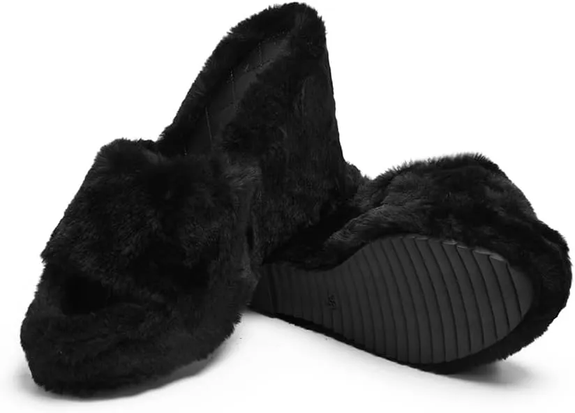 YSMIIH Women Fluff Wedge Slippers Fashion Sandals Plush Platform