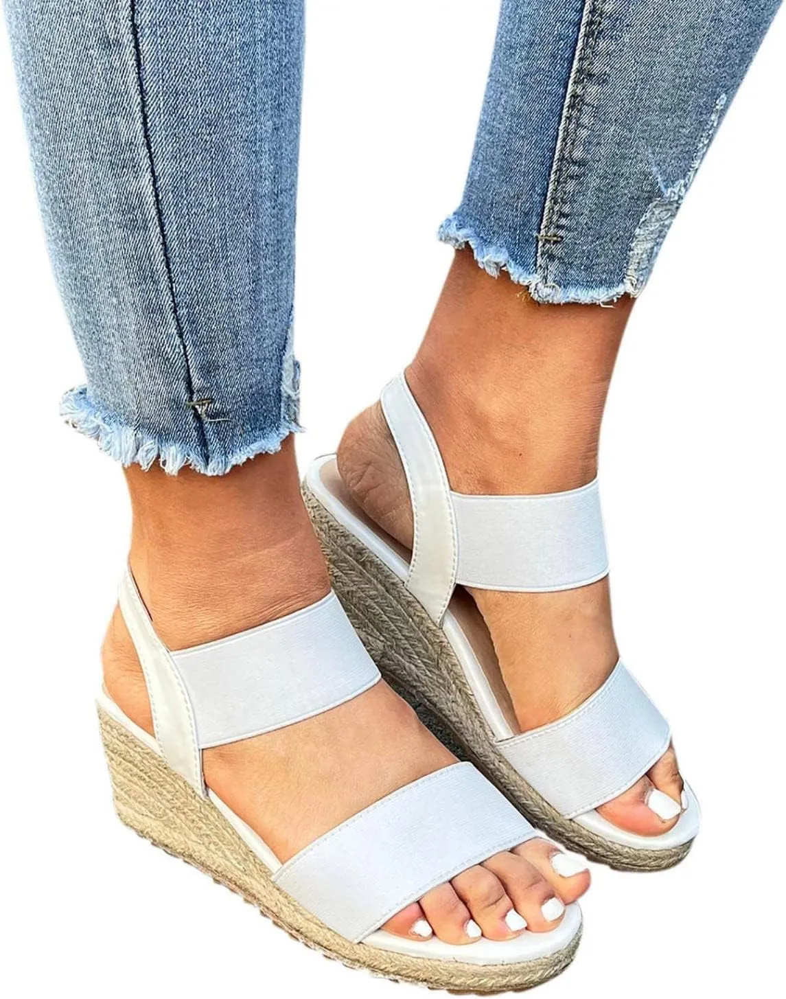 ZBYY Espadrille Wedge Sandals for Women Summer Open Toe Buckle Ankle Strap Espadrilles Flatform Wedge Casual Sandals