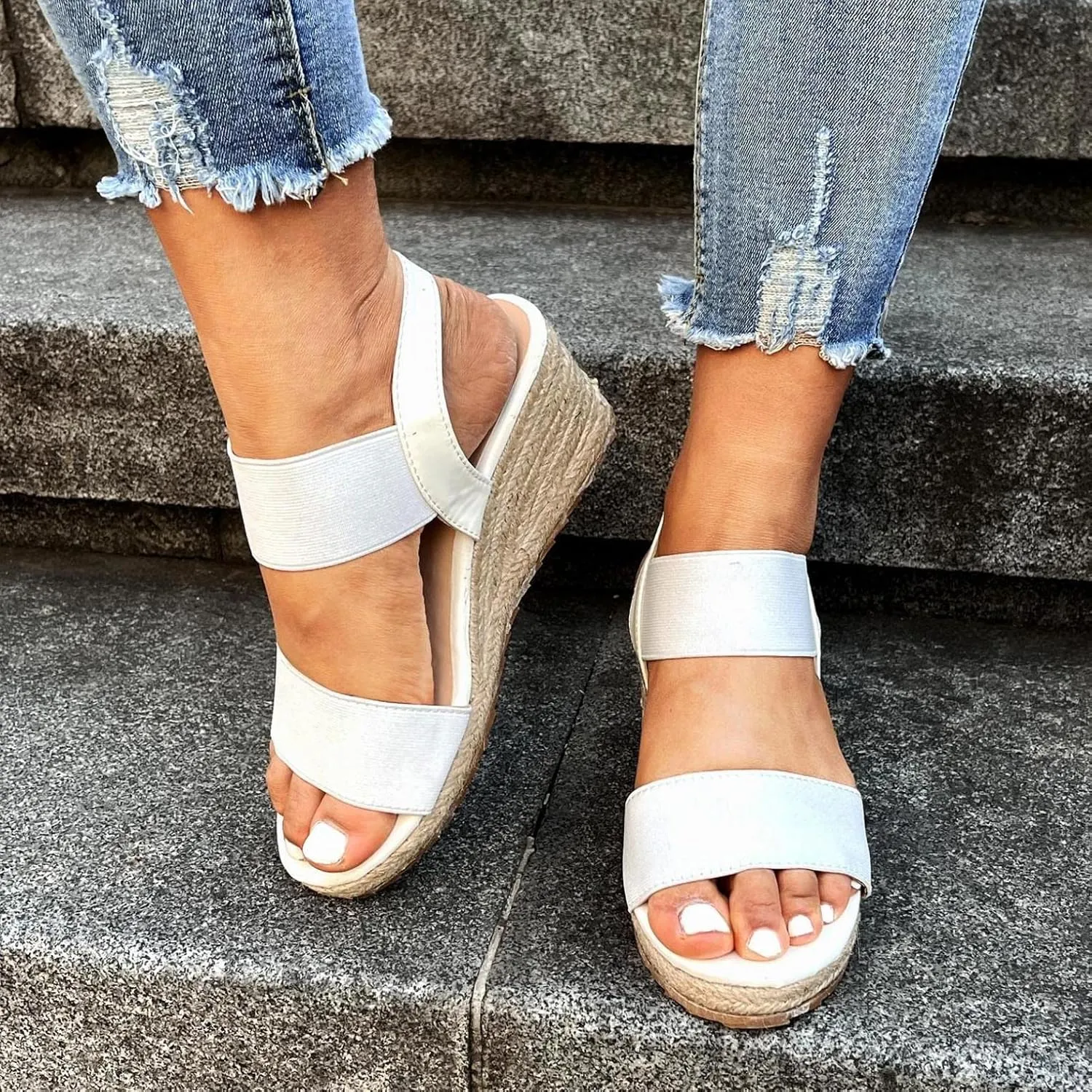 ZBYY Espadrille Wedge Sandals for Women Summer Open Toe Buckle Ankle Strap Espadrilles Flatform Wedge Casual Sandals