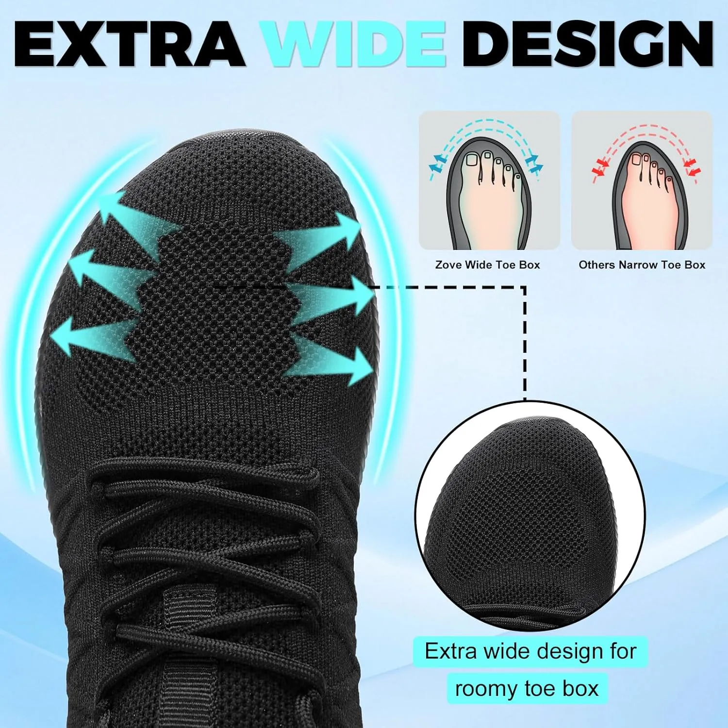 ZOVE Wide Toe Box Shoes for Men Extra Wide Width Sneakers Non-Slip Ultra Light Wide Tennis Running Shoes Breathable Casual Walking Sneakers Diabetes Workout Gym Jogging Sports