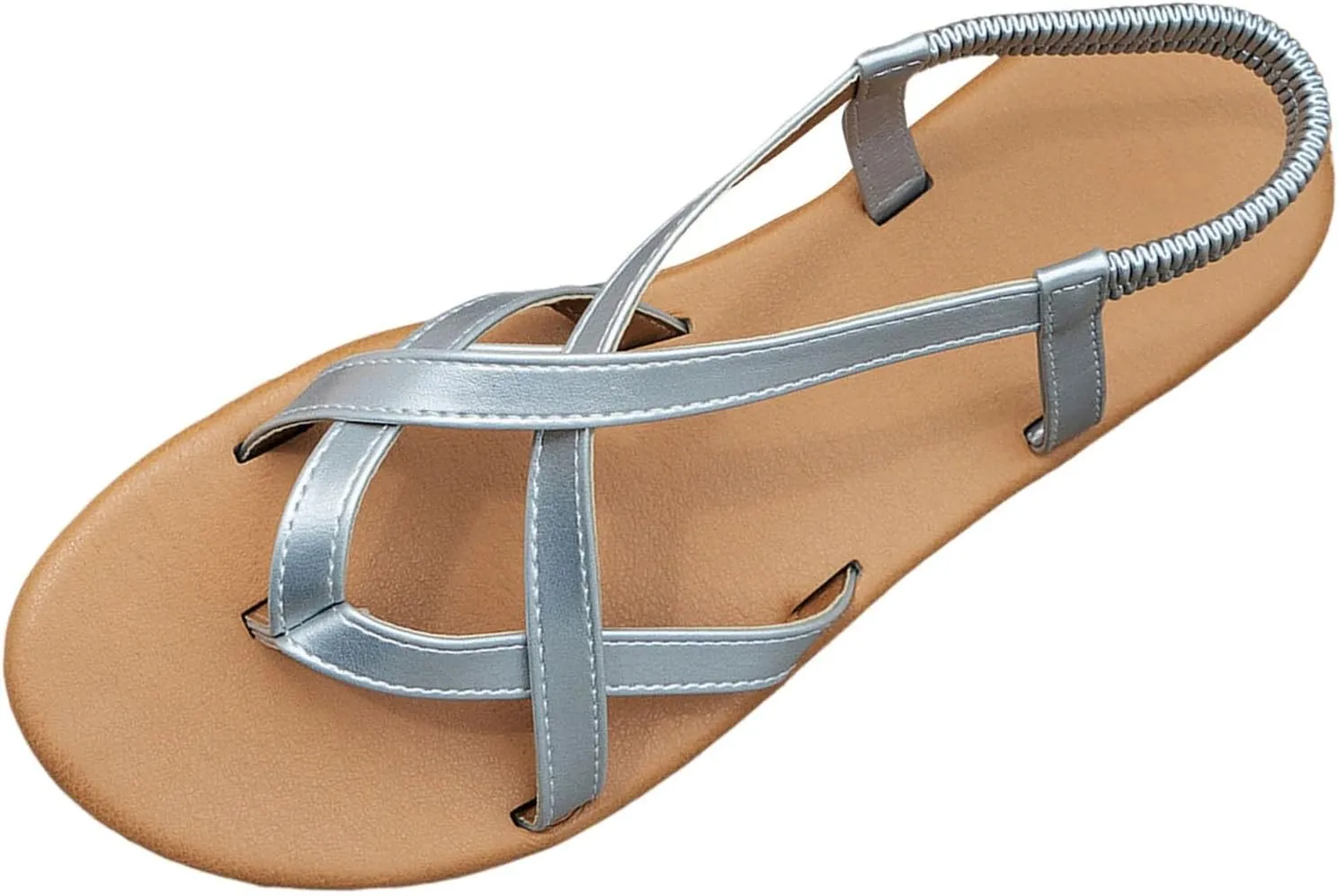 ZSpzx Women's Elastic Strap Flat Sandals Casual Summer Gladiator Open Toe Sandal Elastic Strappy Slingback Lightweight Ladies Walking Shoes Cushioned Footbed Shoe for Daily Wear Outdoor Indoor