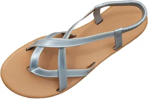 ZSpzx Women's Elastic Strap Flat Sandals Casual Summer Gladiator Open Toe Sandal Elastic Strappy Slingback Lightweight Ladies Walking Shoes Cushioned Footbed Shoe for Daily Wear Outdoor Indoor