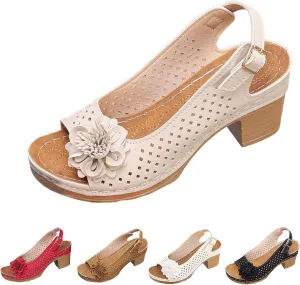 ZWRXW Wedge Sandals for Women Peep Toe Hollow Out Slingback Platform Wedge Sandals Bohemian Chic Flowers Dressy Summer Sandal Open Toe Ankle Strap Chunky Heel Shoes for Travel Vacation Beach Party