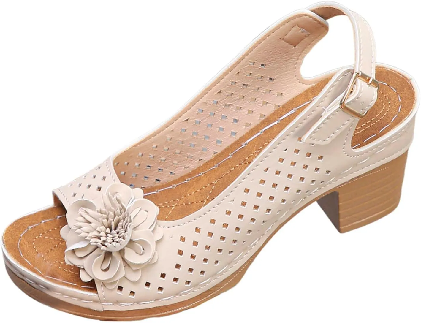 ZWRXW Wedge Sandals for Women Peep Toe Hollow Out Slingback Platform Wedge Sandals Bohemian Chic Flowers Dressy Summer Sandal Open Toe Ankle Strap Chunky Heel Shoes for Travel Vacation Beach Party